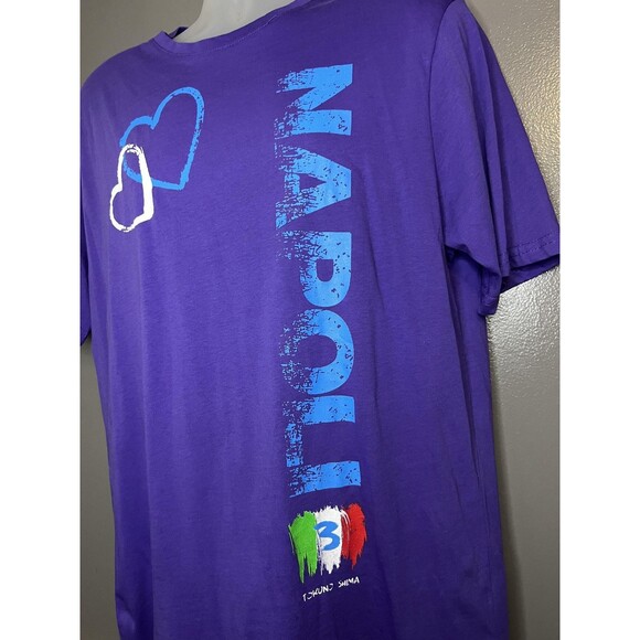 Tokuno Shima Napoli Shirt Mens XL Purple Made in Italy Graphic Hearts Tee Cotton - Picture 5 of 10